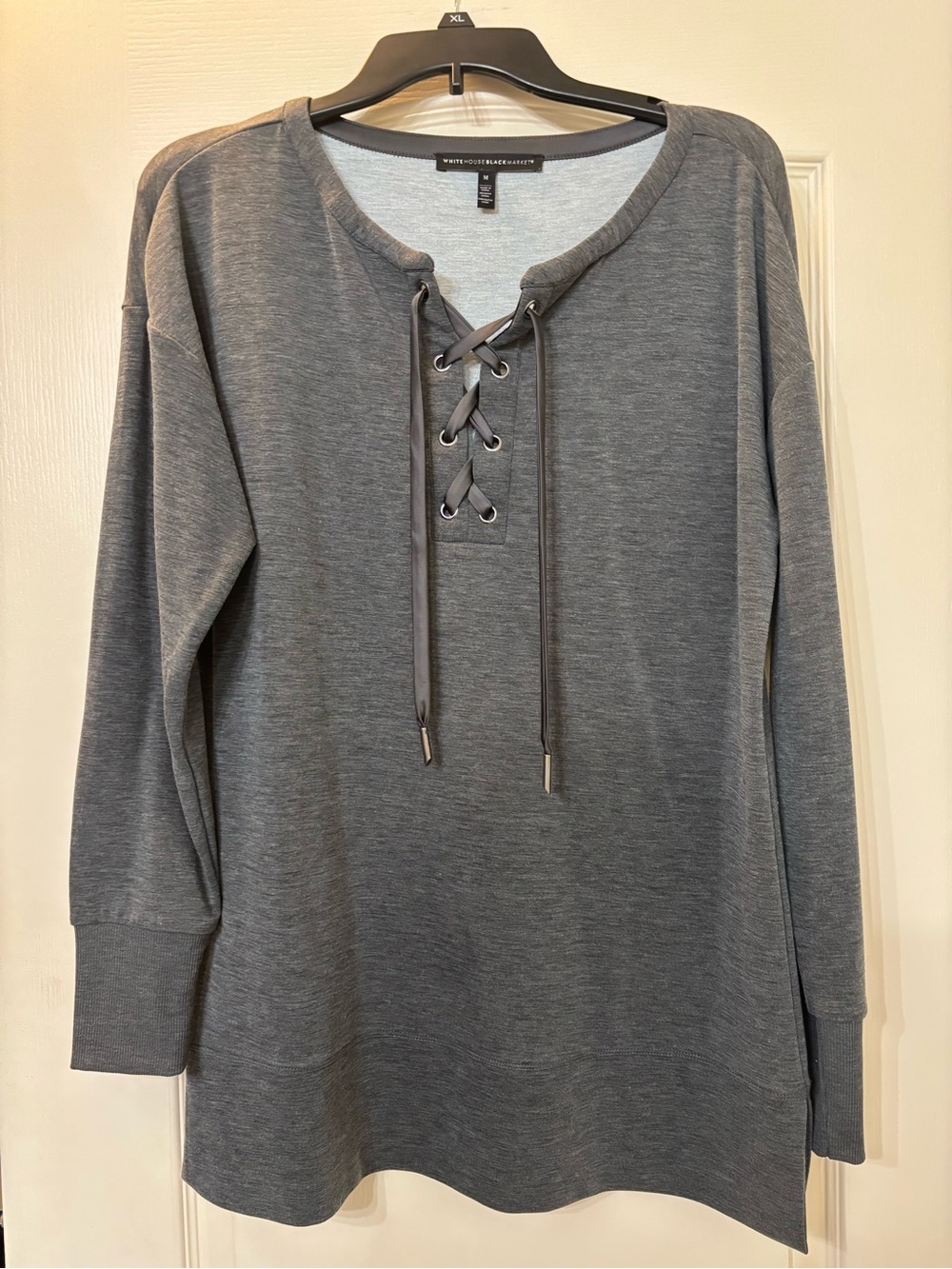 White House Black Market Charcoal Lace-Up Pullover Sweatshirt